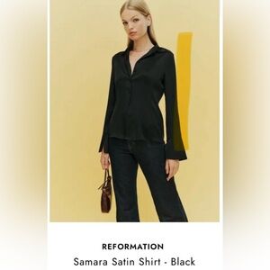 ISO sz 6,8 REFORMATION  Black SAMARA SATIN Button-Down Shirt listingNOT FOR SALE